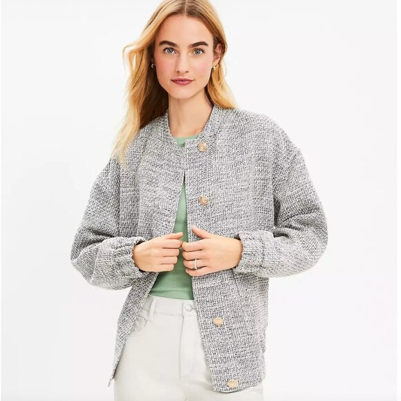 Loft Tweed Oversized Bomber Jacket Relaxed Fit Size Small - Picture 1 of 9
